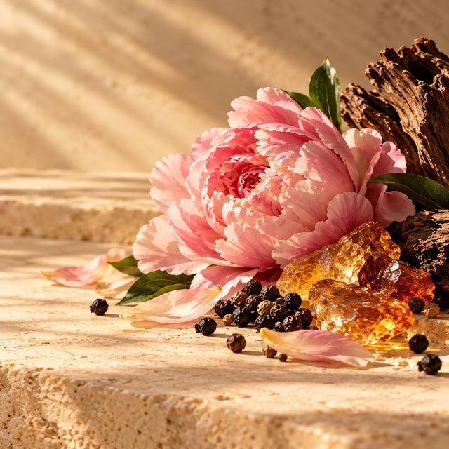 Mark Buxton — original RichandLuxe perfumer editorial still-life on warm ivory stone