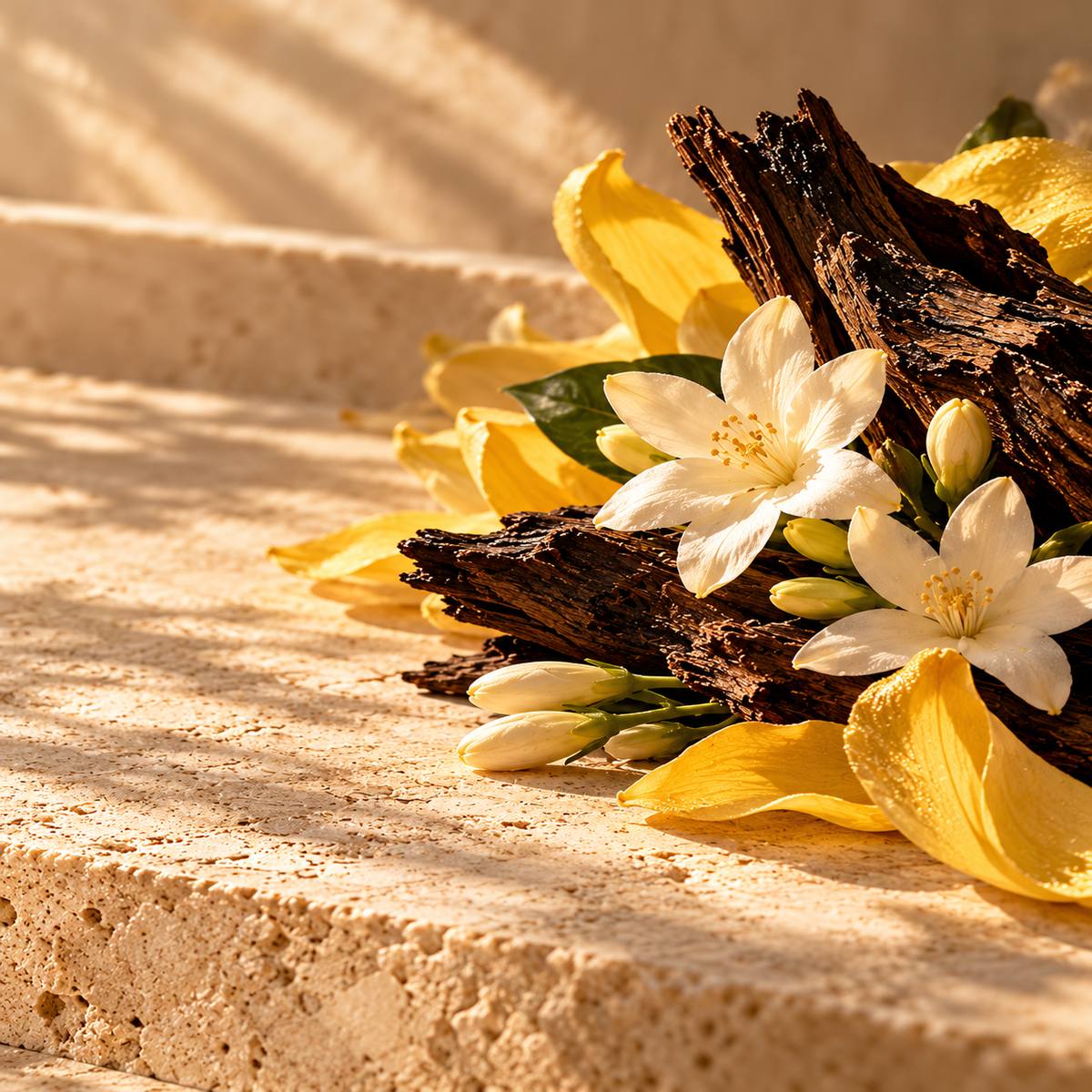 Nathalie Gracia-Cetto — original RichandLuxe perfumer editorial still-life on warm ivory stone