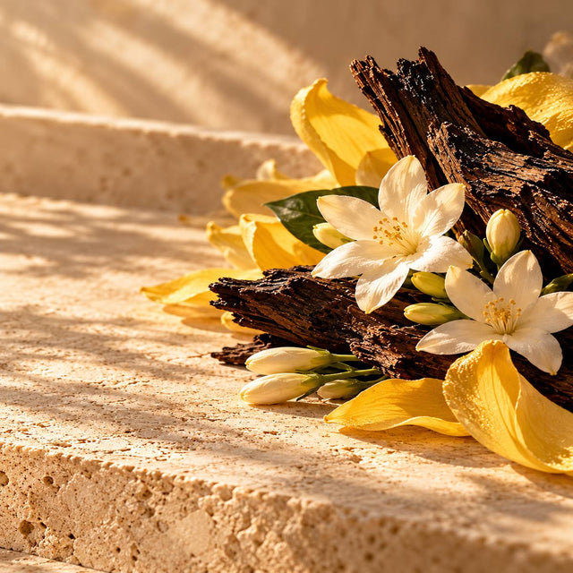 Nathalie Gracia-Cetto — original RichandLuxe perfumer editorial still-life on warm ivory stone