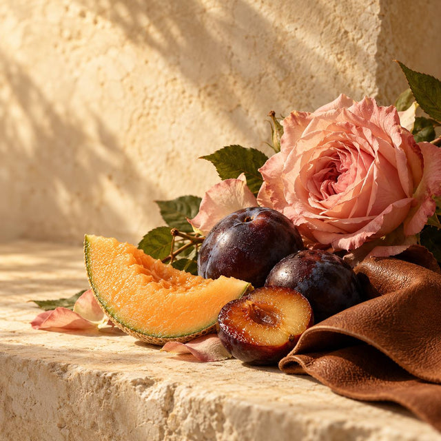 Edmond Roudnitska — original RichandLuxe perfumer editorial still-life on warm ivory stone