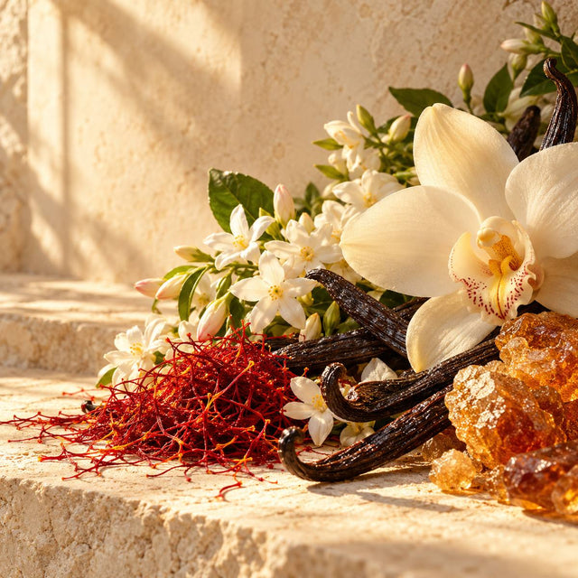Francis Kurkdjian (Perfumer) — original RichandLuxe perfumer editorial still-life on warm ivory stone