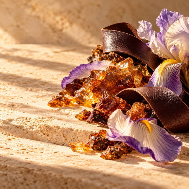 MANE — original RichandLuxe perfumer editorial still-life on warm ivory stone