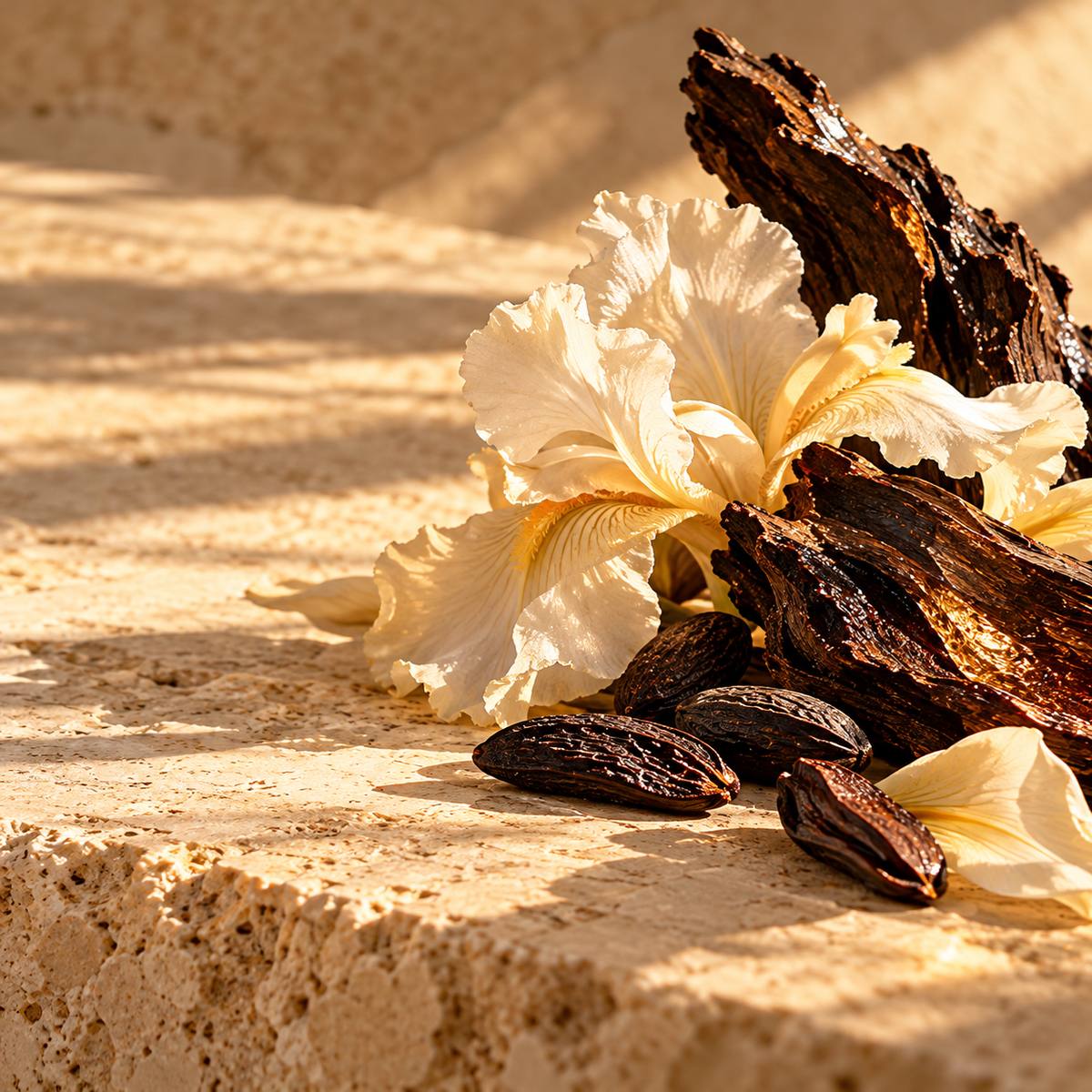 Mathieu Nardin — original RichandLuxe perfumer editorial still-life on warm ivory stone