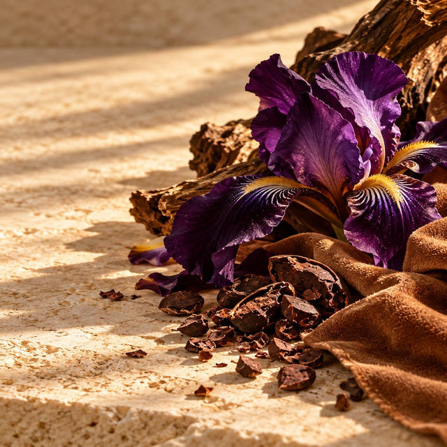 Nelly Hachem-Ruiz — original RichandLuxe perfumer editorial still-life on warm ivory stone