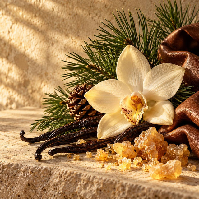 Christi Meshell — original RichandLuxe perfumer editorial still-life on warm ivory stone