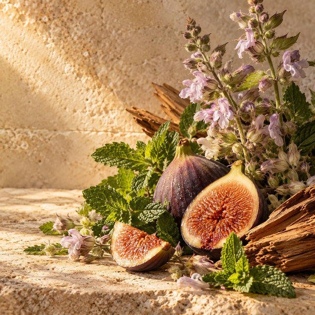 Christine Nagel — original RichandLuxe perfumer editorial still-life on warm ivory stone