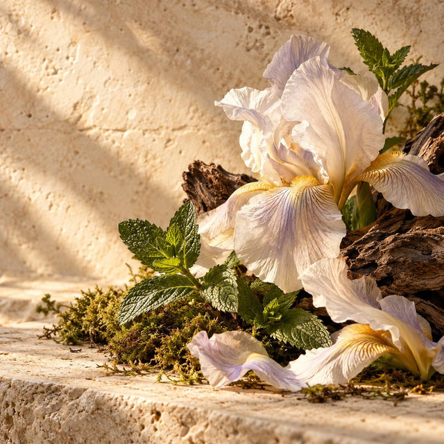 Dawn Spencer Hurwitz — original RichandLuxe perfumer editorial still-life on warm ivory stone