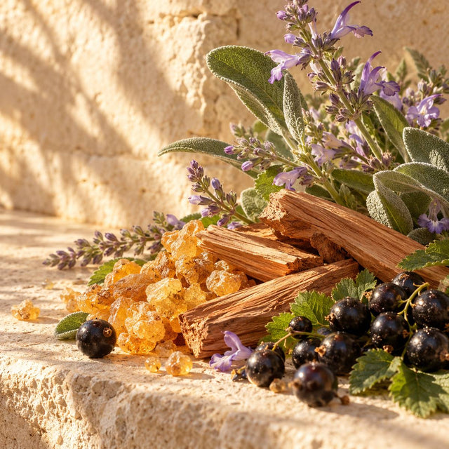 Florian Gallo — original RichandLuxe perfumer editorial still-life on warm ivory stone