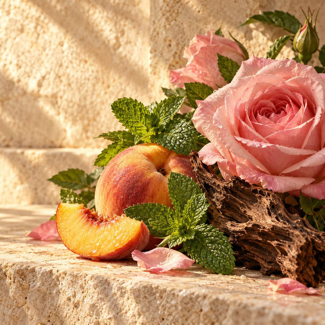 Francois Merle-Baudoin — original RichandLuxe perfumer editorial still-life on warm ivory stone