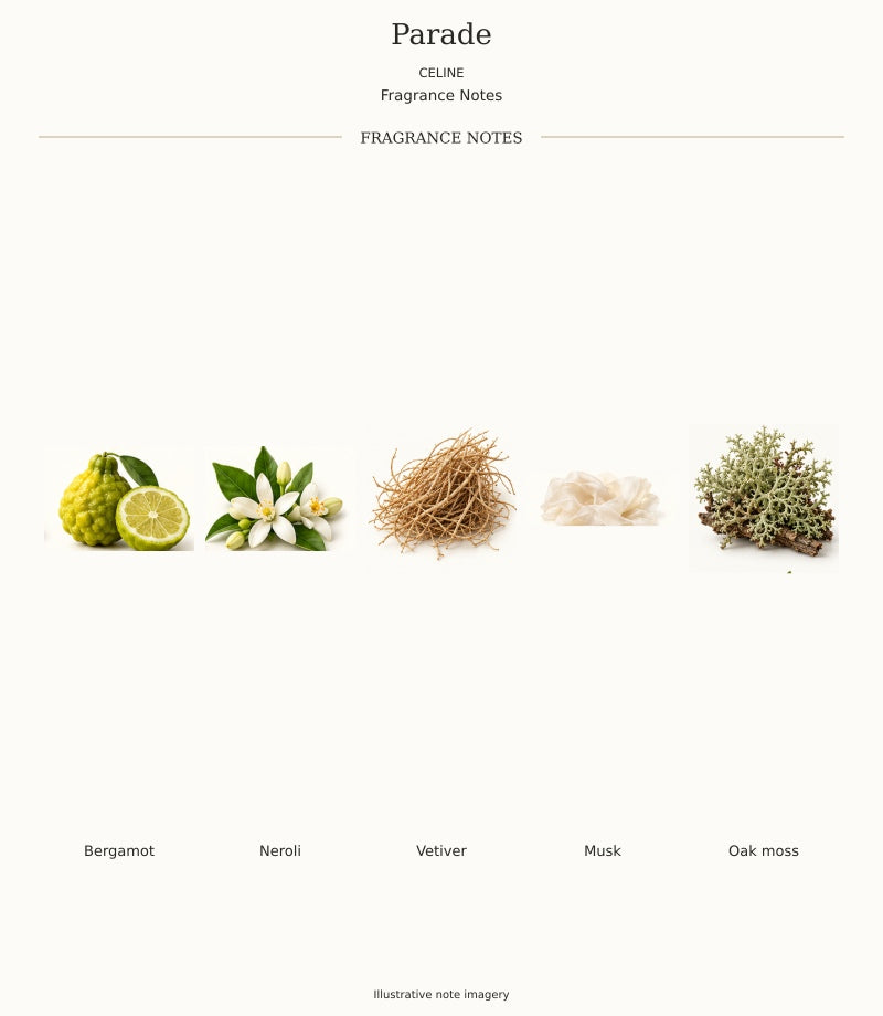 CELINE Parade complete fragrance notes, illustrative artwork