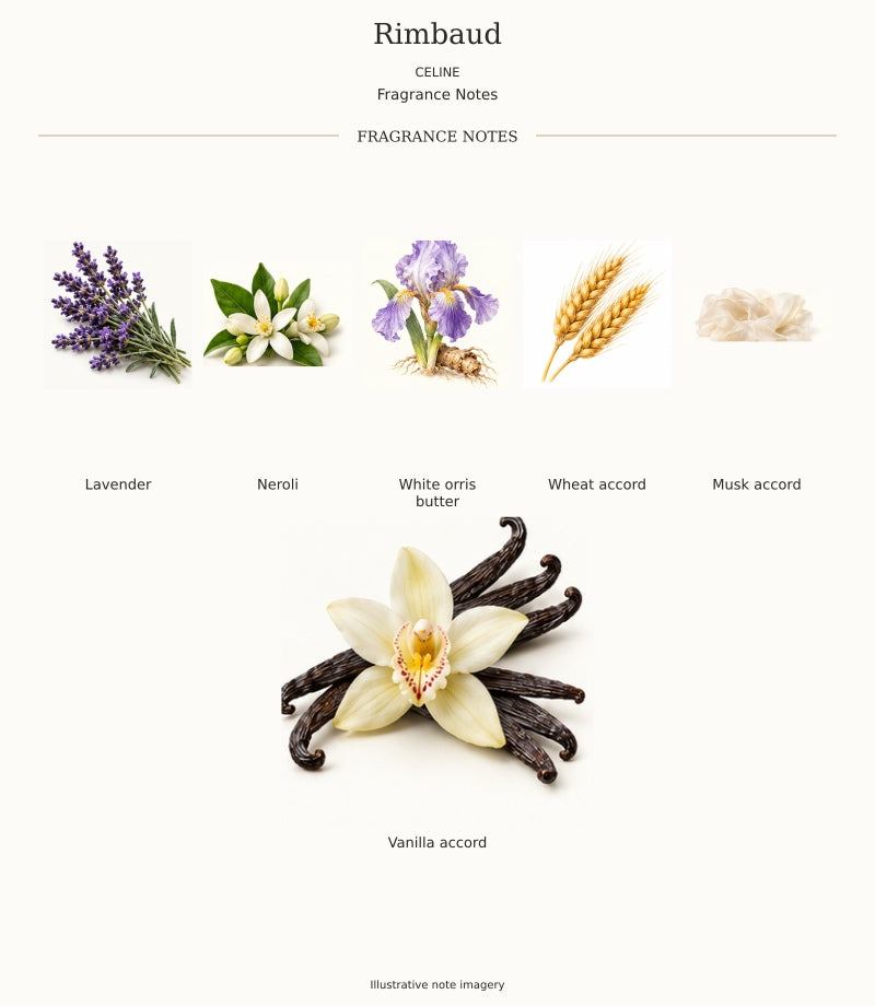 CELINE Rimbaud complete fragrance notes, illustrative artwork