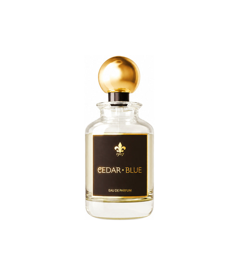 1907 PERFUMES CEDAR BLUE — authentic full fragrance bottle on pure white