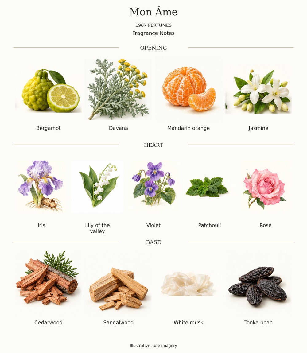 Mon Âme by 1907 PERFUMES — complete opening, heart and base notes