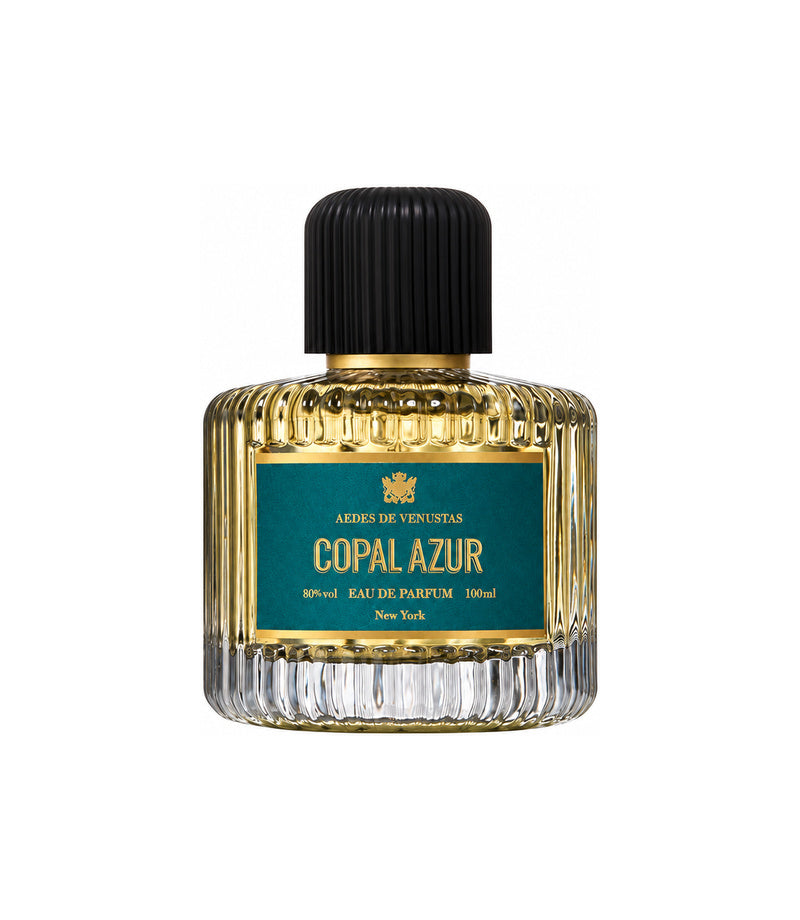 AEDES DE VENUSTAS COPAL AZUR — authentic full fragrance bottle on pure white