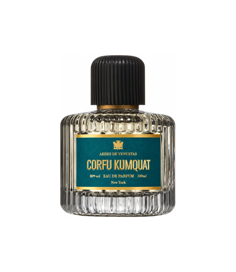 AEDES DE VENUSTAS CORFU KUMQUAT — authentic full fragrance bottle on pure white