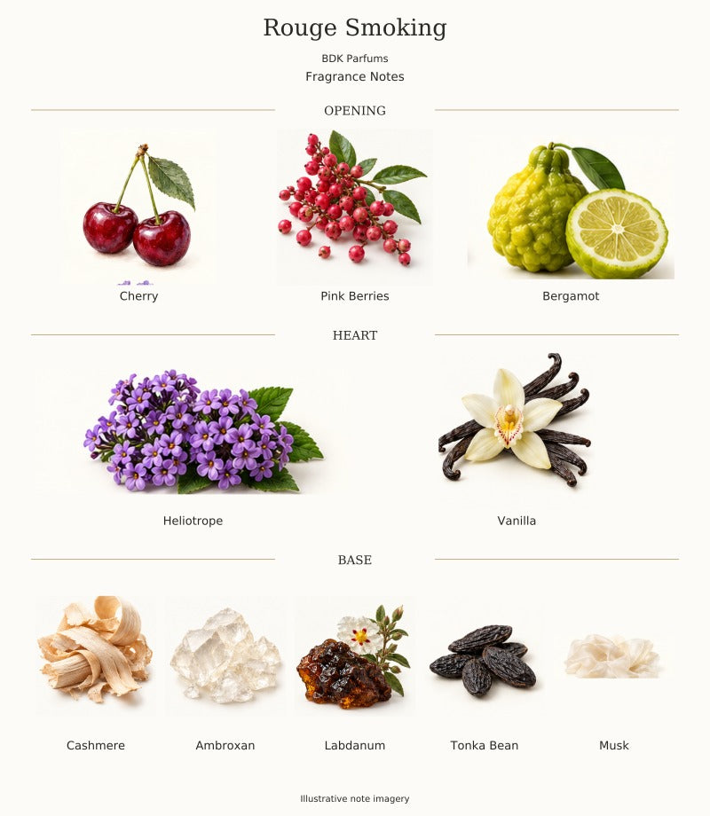 ROUGE SMOKING by BDK PARFUMS — complete fragrance notes, illustrative artwork