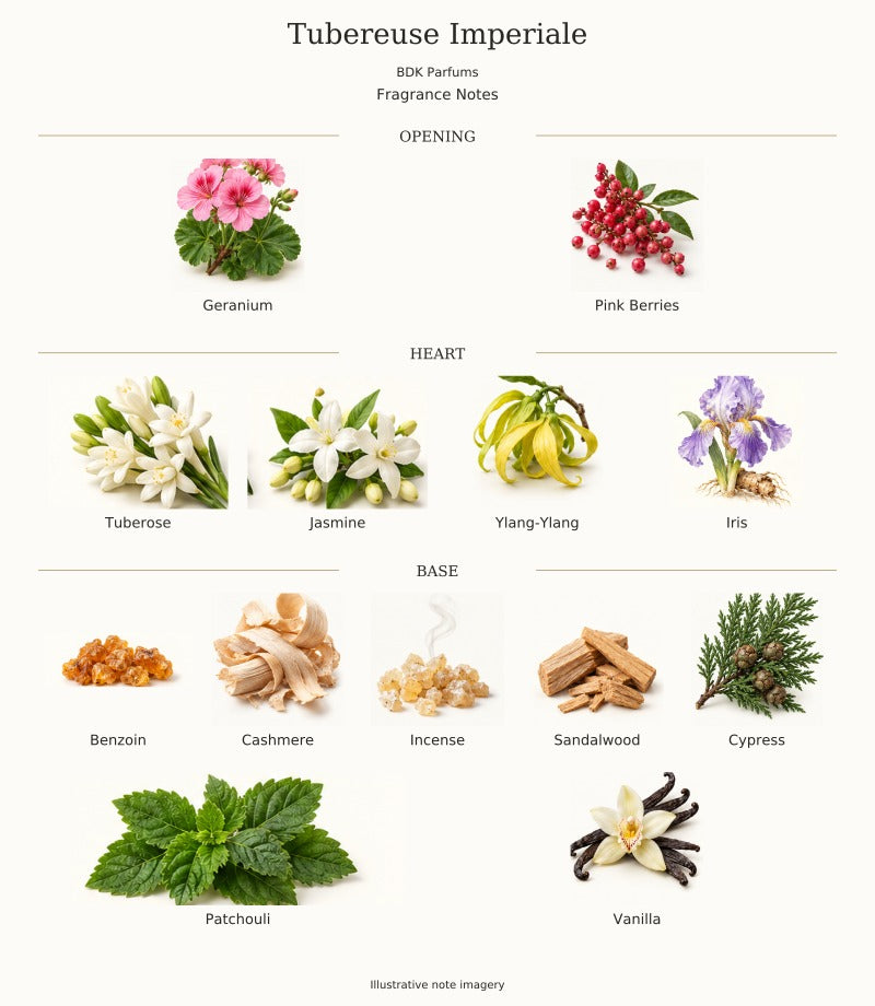 TUBEREUSE IMPERIALE by BDK PARFUMS — complete fragrance notes, illustrative artwork