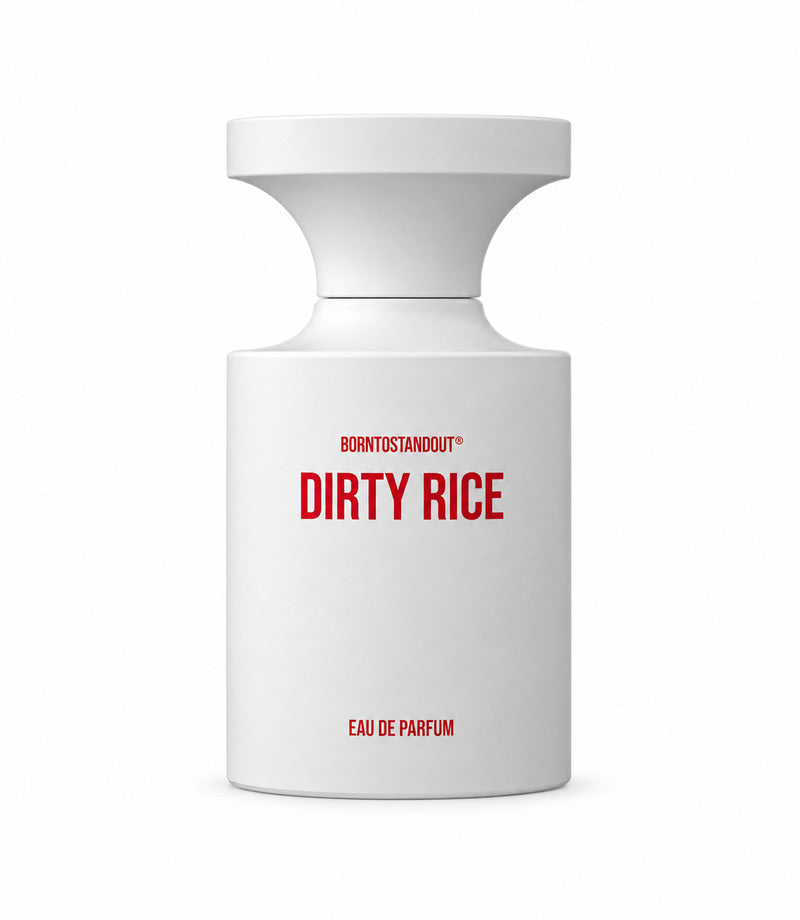 DIRTY RICE by BORNTOSTANDOUT authentic original bottle on a pure white background