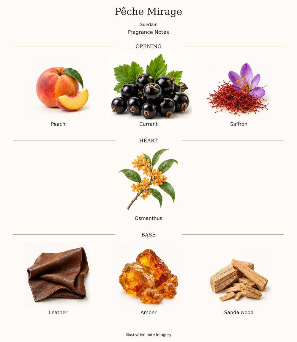 Pêche Mirage by Guerlain — complete fragrance notes; illustrative ingredient imagery