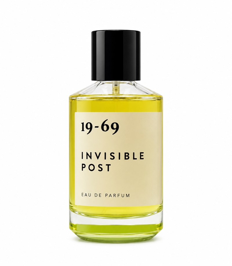 NINETEEN SIXTY NINE 19-69 INVISIBLE POST — original fragrance bottle on pure white