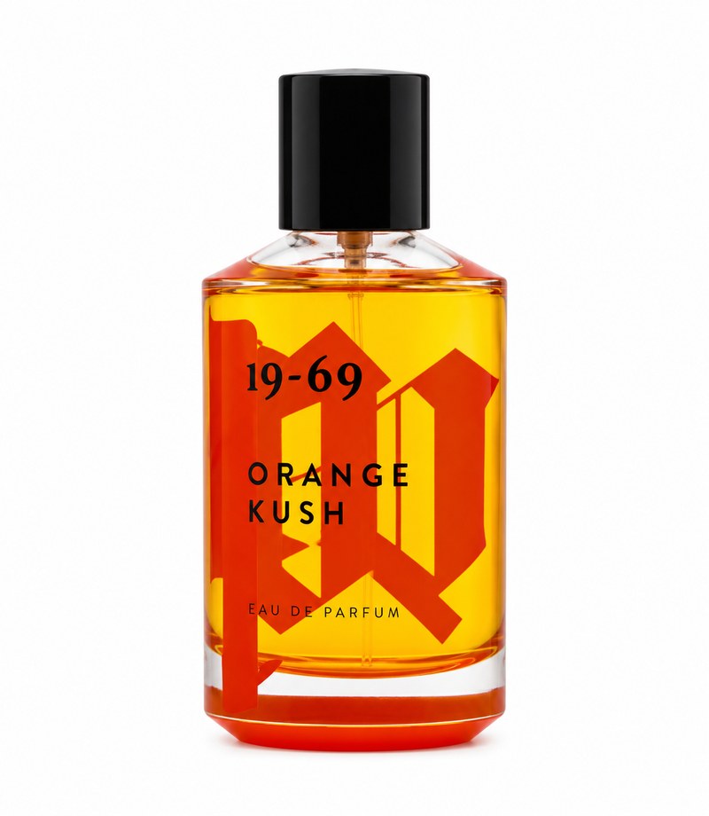 NINETEEN SIXTY NINE 19-69 ORANGE KUSH — original fragrance bottle on pure white