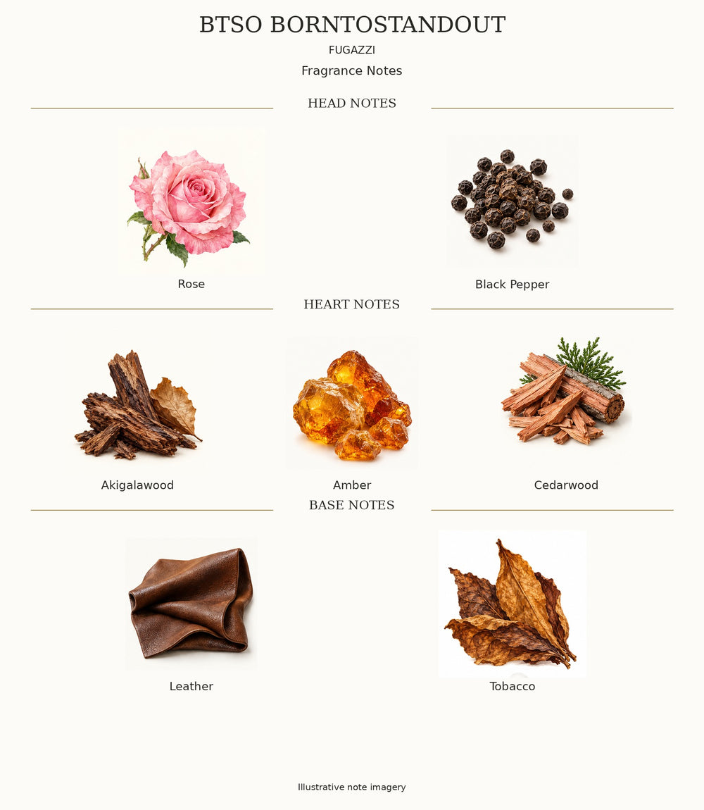 BTSO BORNTOSTANDOUT by FUGAZZI — complete fragrance note chart