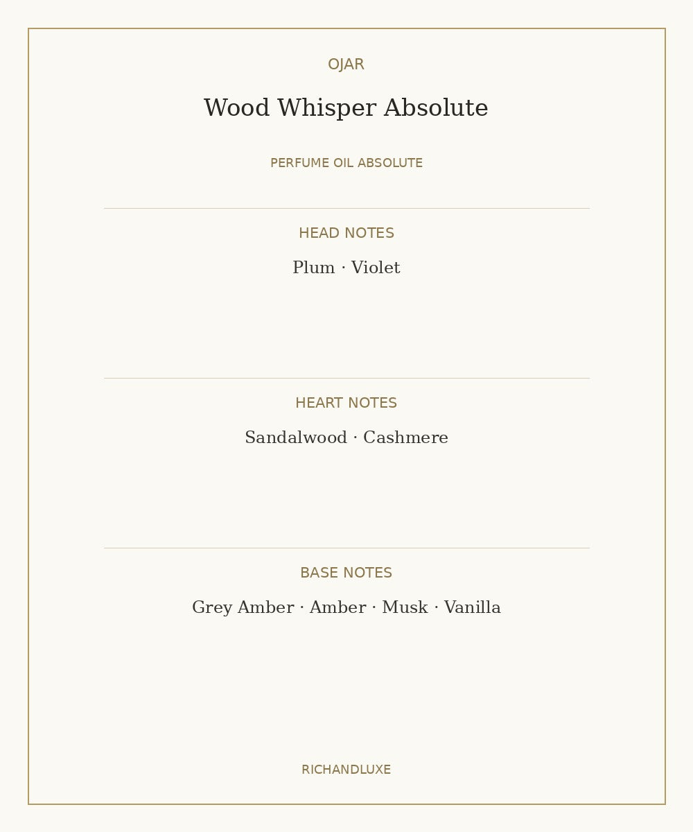 Wood Whisper Absolute by Ojar complete fragrance notes
