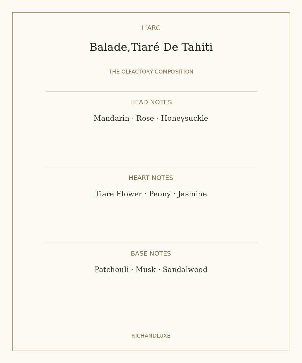 BALADE,TIARÉ DE TAHITI complete fragrance note pyramid