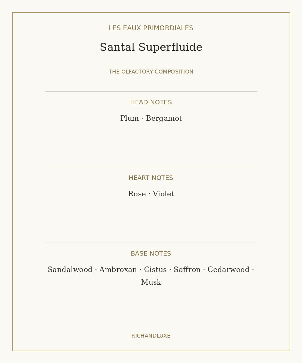 SANTAL SUPERFLUIDE complete fragrance note pyramid