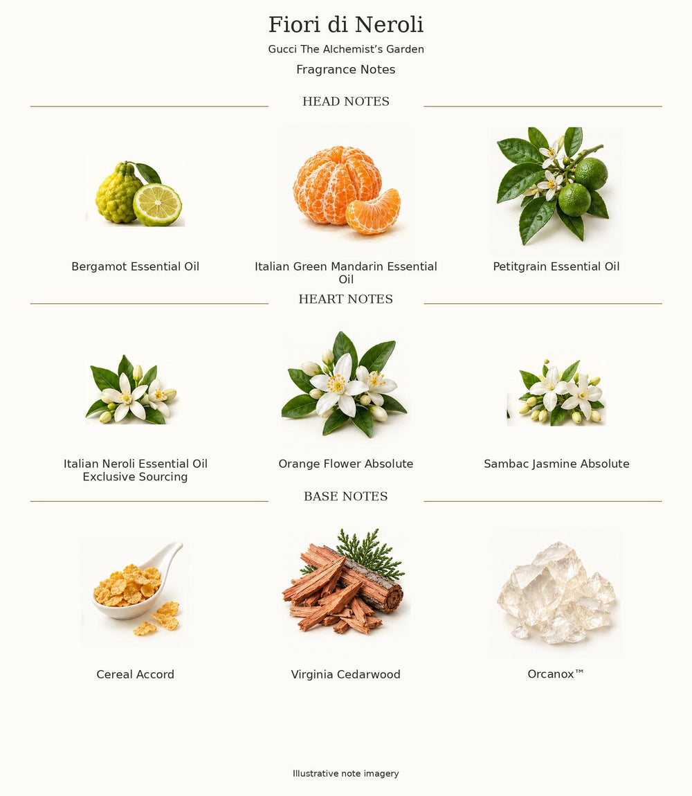 Fiori di Neroli by Gucci — verified fragrance notes, illustrative ingredient imagery