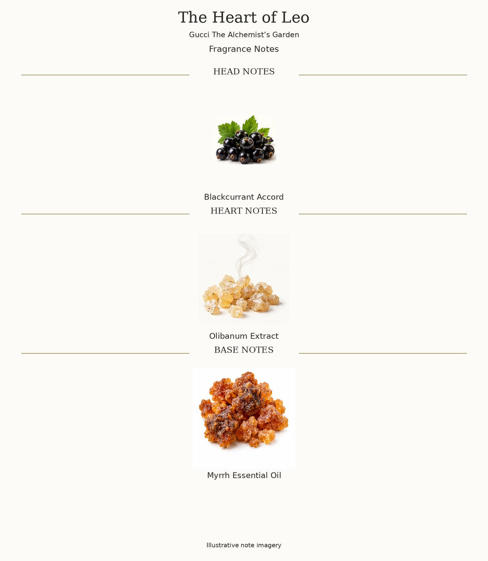 The Heart of Leo by Gucci — verified fragrance notes, illustrative ingredient imagery