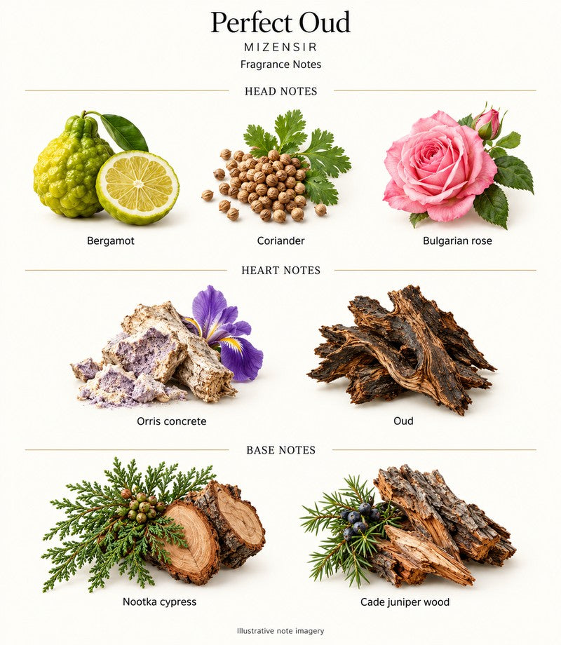 Perfect Oud by MIZENSIR: complete fragrance notes with illustrative ingredients