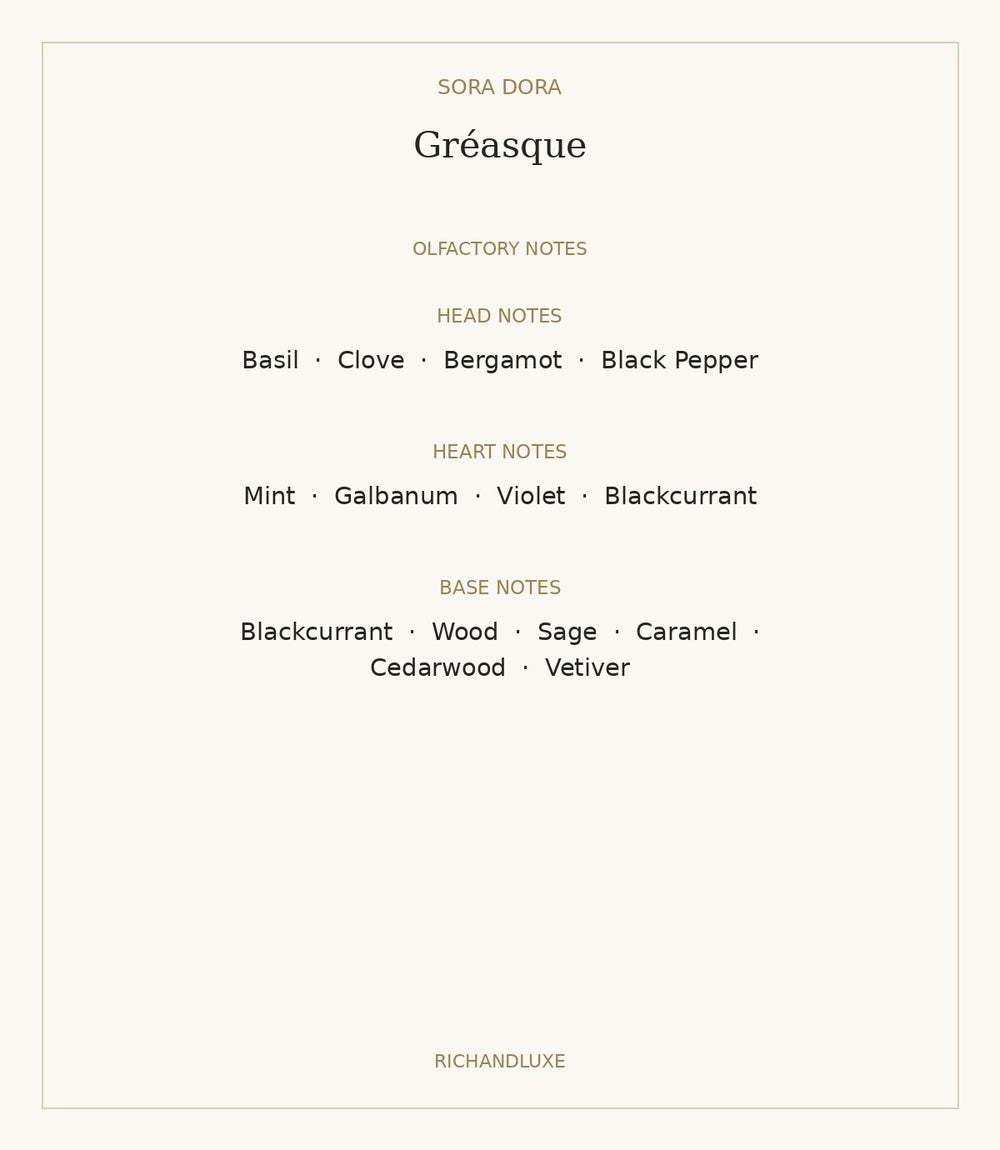 Gréasque by SORA DORA — complete verified fragrance notes