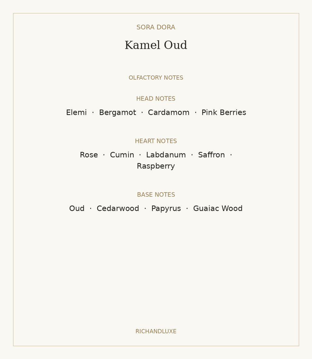 Kamel Oud by SORA DORA — complete verified fragrance notes