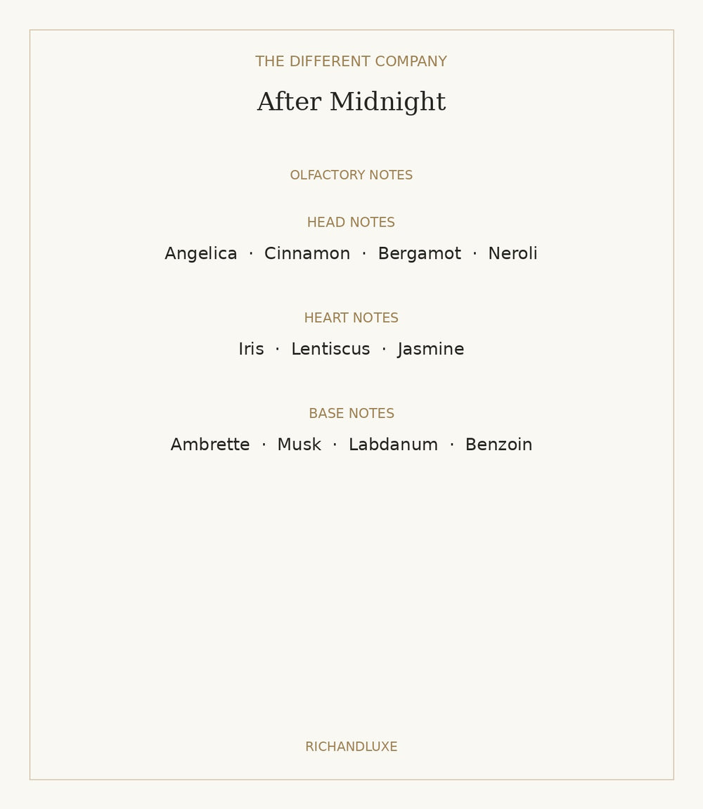 After Midnight by THE DIFFERENT COMPANY — complete verified fragrance notes