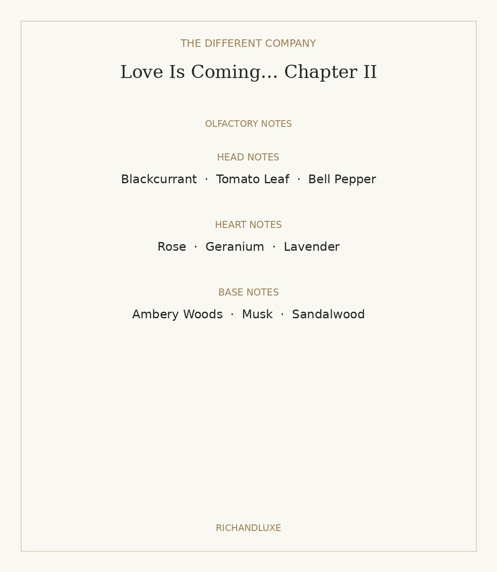 Love Is Coming… Chapter II by THE DIFFERENT COMPANY — complete verified fragrance notes