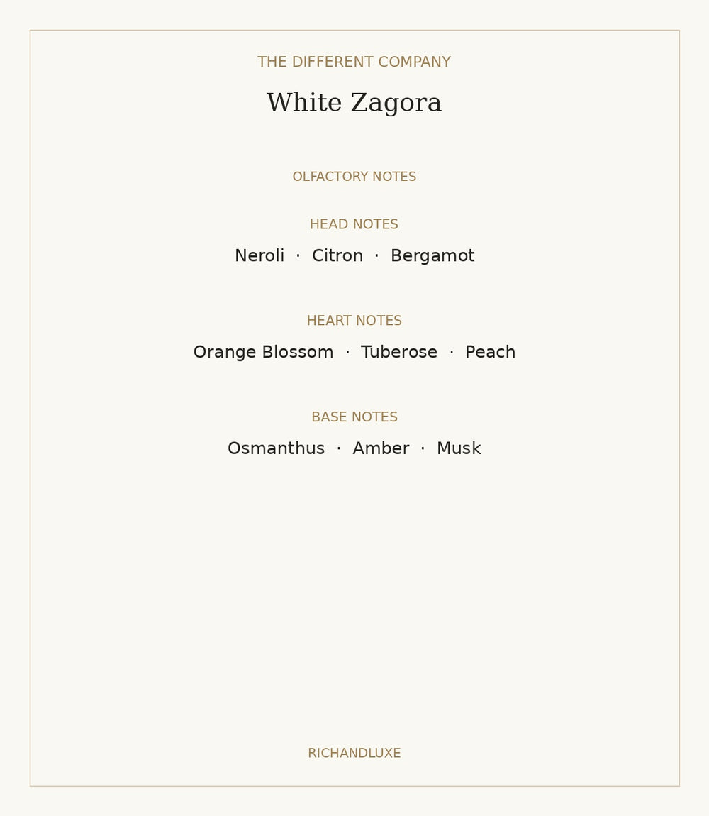 White Zagora by THE DIFFERENT COMPANY — complete verified fragrance notes