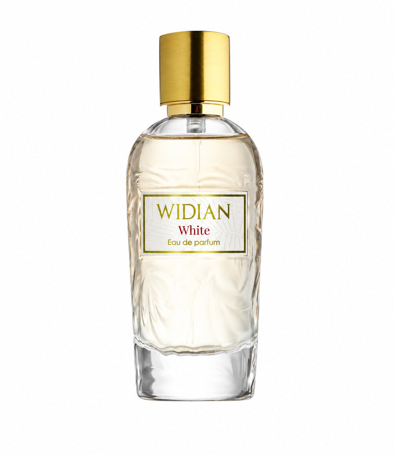 Widian White perfume bottle on pure white