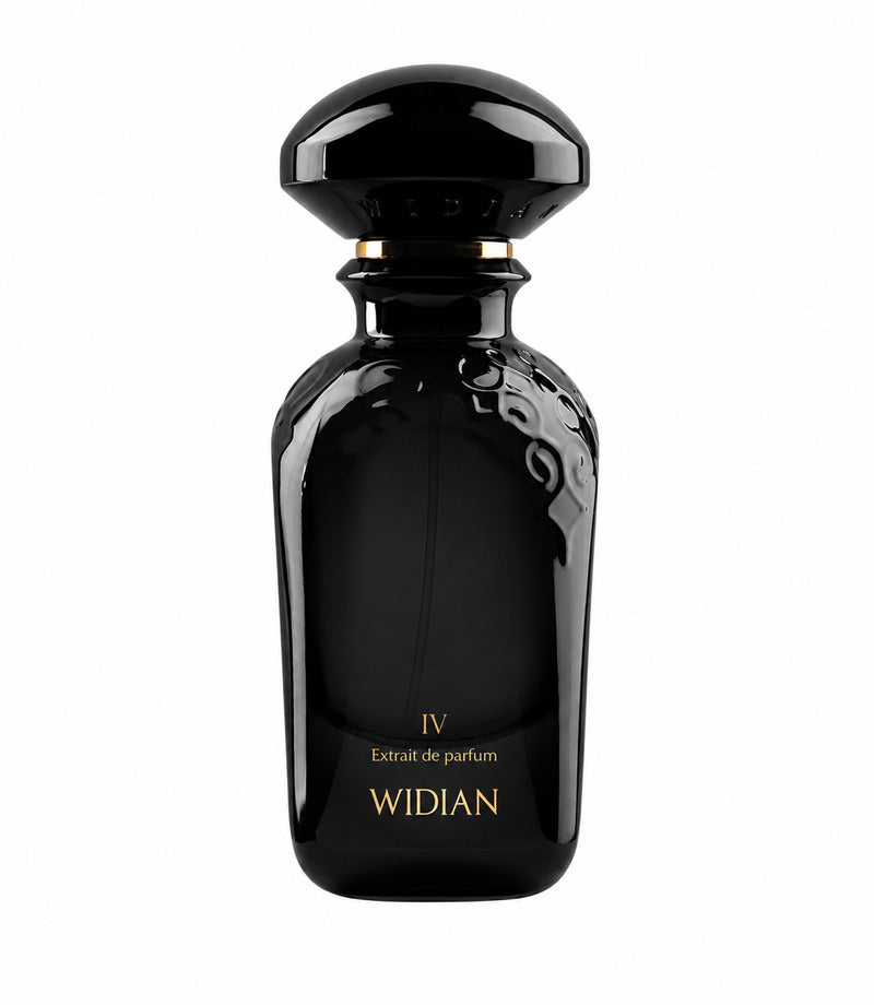 Widian Black IV perfume bottle on pure white