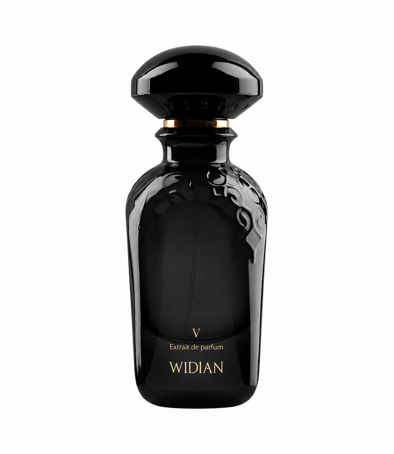Widian Black V perfume bottle on pure white