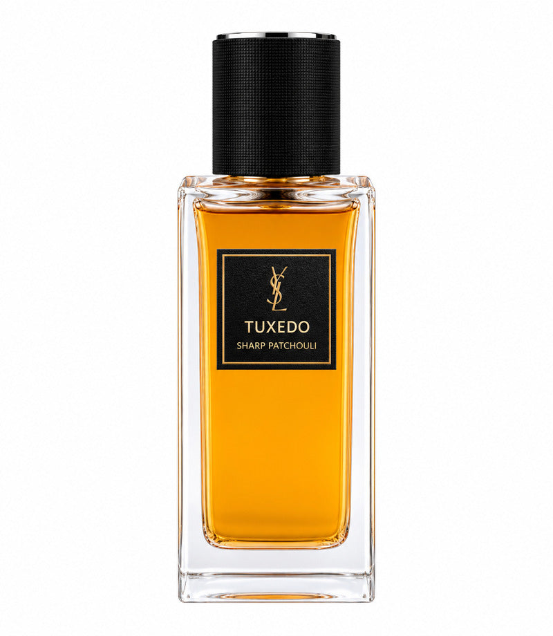 Yves Saint Laurent Tuxedo Sharp Patchouli perfume bottle on pure white