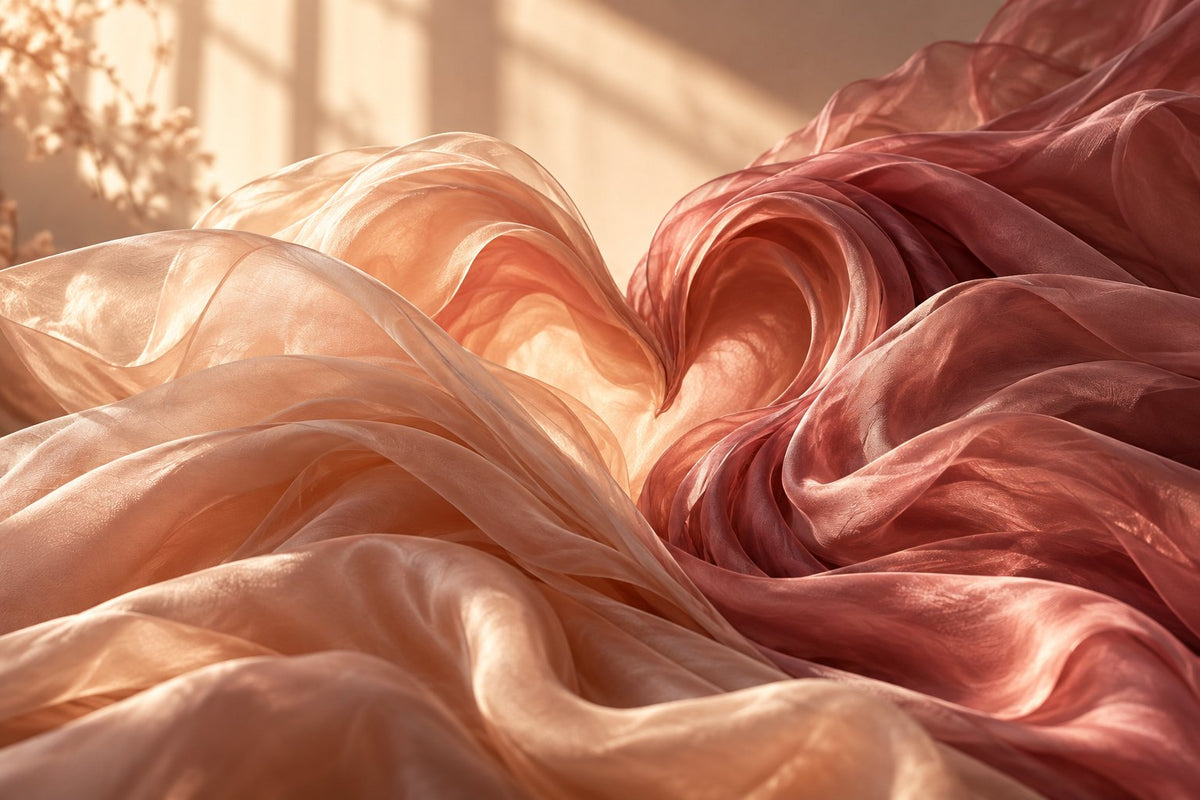 Peach and rose silk in warm window light