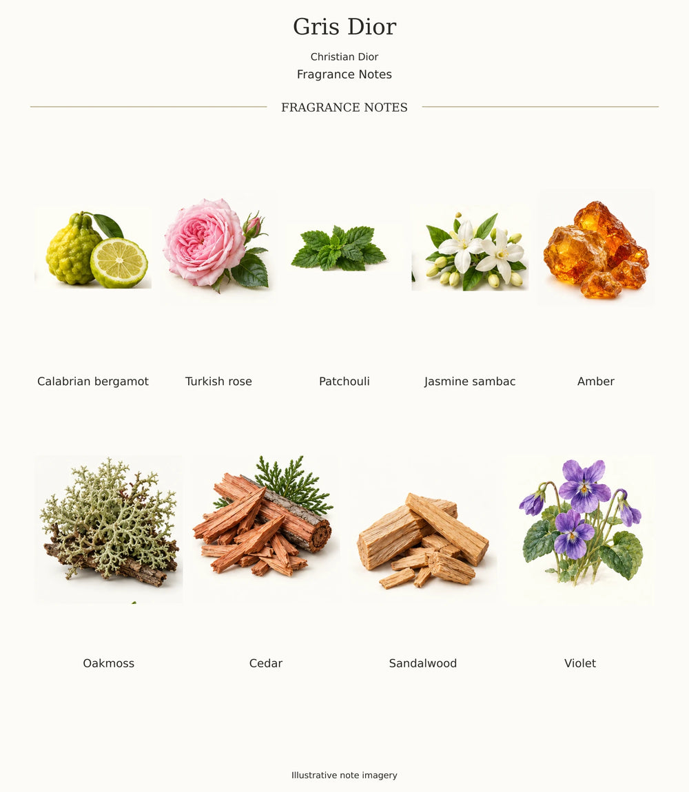 Complete verified GRIS DIOR fragrance note chart