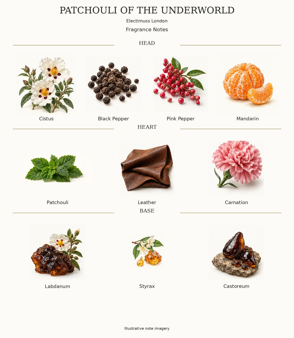 PATCHOULI OF THE UNDERWORLD by Electimuss London — complete fragrance notes