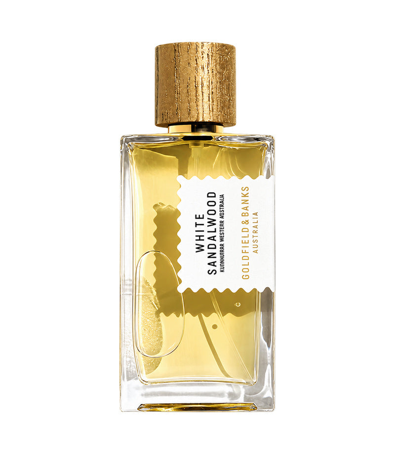Goldfield & Banks white sandalwood — authentic full perfume bottle on pure white