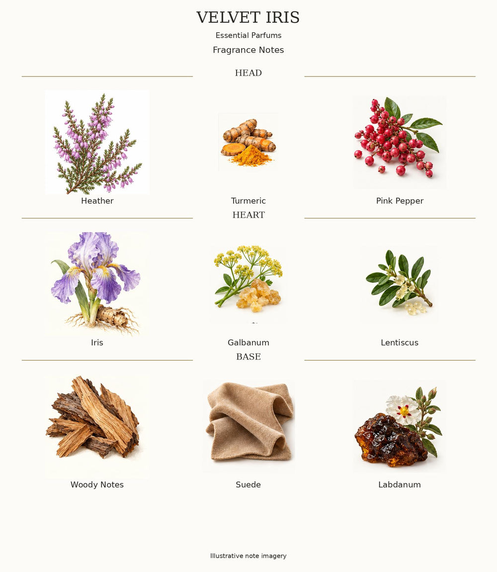 VELVET IRIS — complete illustrated fragrance notes