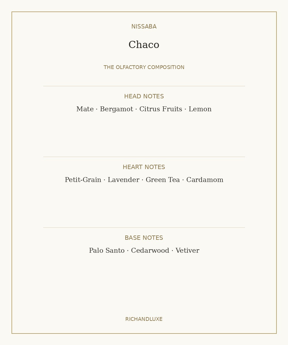 Chaco by NISSABA complete fragrance notes