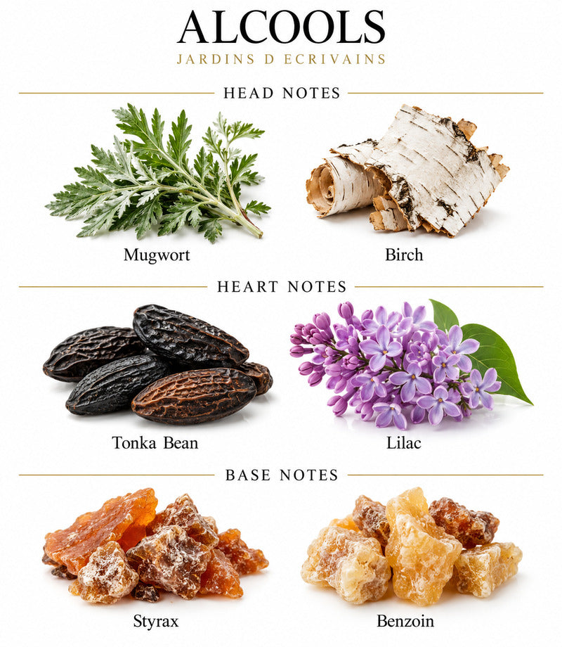 Alcools by Jardins d’Écrivains complete illustrated fragrance notes