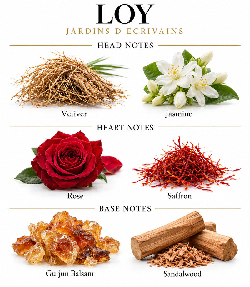 Loy by Jardins d’Écrivains complete illustrated fragrance notes