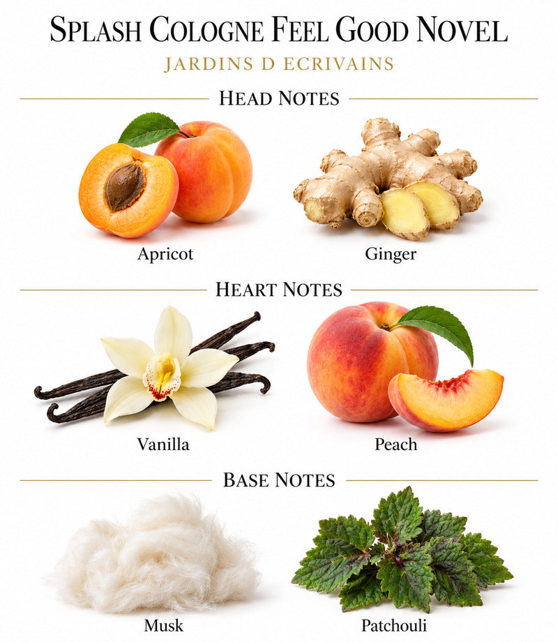 Splash Cologne Feel Good Novel by Jardins d’Écrivains complete illustrated fragrance notes